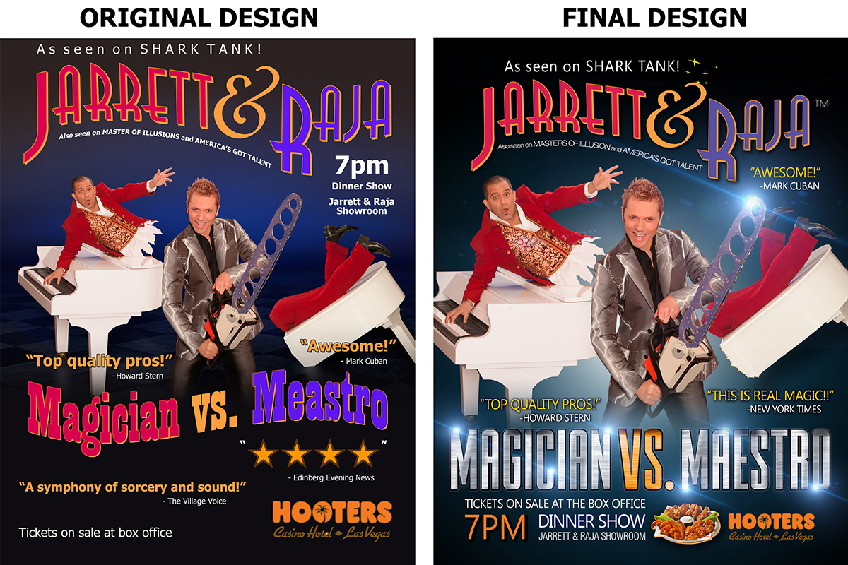 Jarrett & Raja Magician vs. Maestro- Advertising campaign graphic